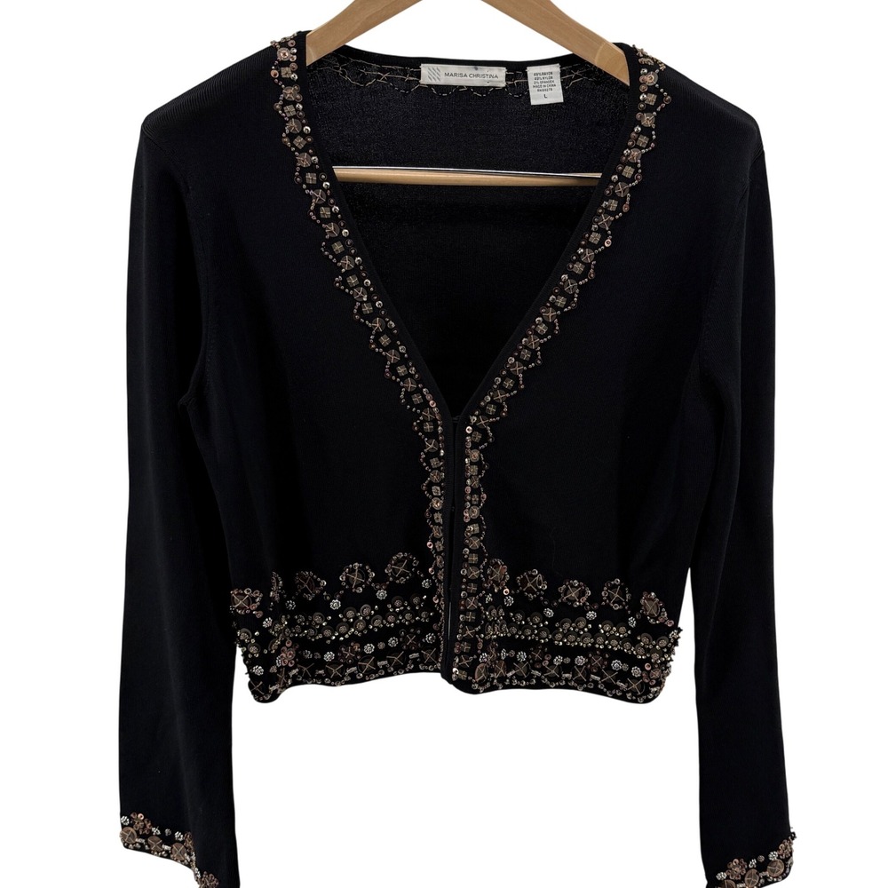 VTG Marisa Christina Embellished Beaded Cardigan Black Party‎ Evening Elegant
